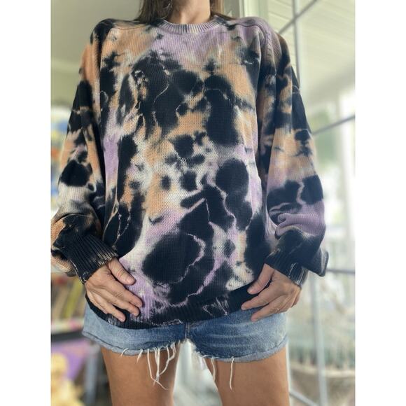Furst of a Kind Distressed Tie Dye Sweatshirt Black Tan Oversized M L - Picture 1 of 7